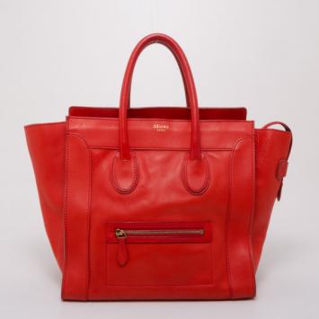 Celine Vermillion Red Buffalo Leather Mini Luggage Tote