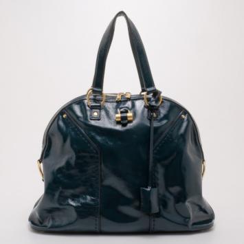 Yves Saint Laurent YSL Patent Teal Large Muse Bag