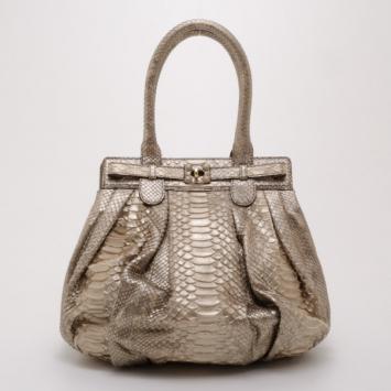 Zagliani Beige Metallic Python Medium Puffy Bag