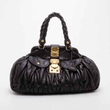 Miu Miu Black Mattelasse Large Coffer Tote