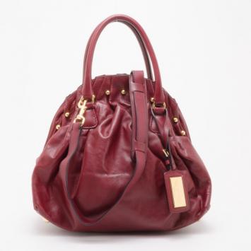 Valentino Burgundy Pleated Studded Dome Satchel