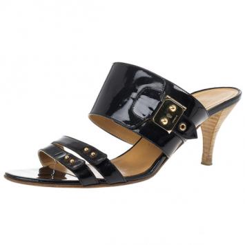 Hermes Black Patent Mules Size 38.5