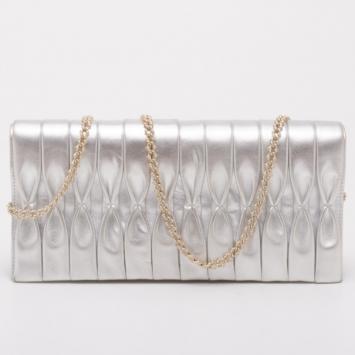 Chanel Silver Lambskin Quilted Evening Bag 