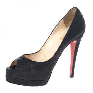 Christian Louboutin Black Python Altadama Peep Toe Platform Pumps Size 37