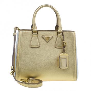 Prada Metallic Gold Saffiano Lux Small Tote