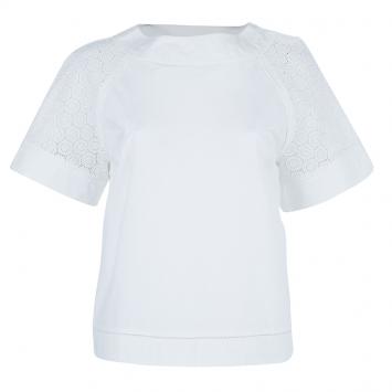 Pre Owned Salvatore Ferragamo White Eyelet Cotton Top M