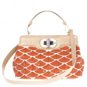 Bvlgari Coral Beaded Leather Isabella Rossellini Tote
