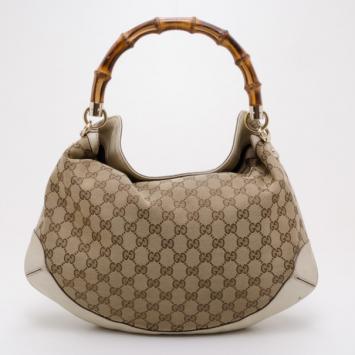 Gucci Brown Monogram Bamboo Hobo Bag