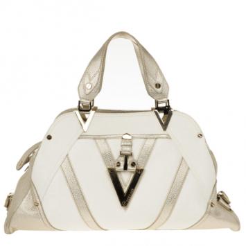 Versace Jumbo White Logo Jacquard Bowler Bag