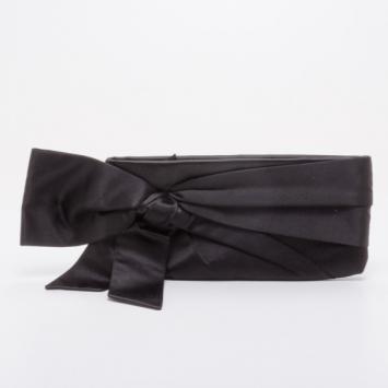 Valentino Black Satin Pleated Bow Zip Clutch