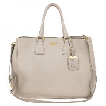 Prada Grey Vitello Daino Leather Shopper Tote