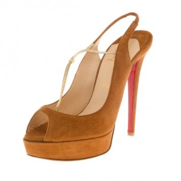 Christian Louboutin Brown Suede 'Alta Spritney 140' Platform Slingback Sandals Size 40