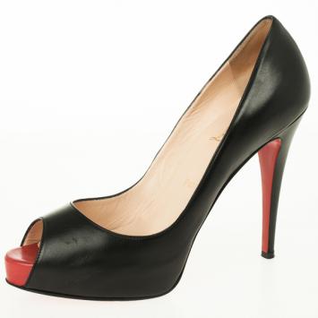 Christian Louboutin Black Leather Very Prive Peep Toe Pumps Size 40