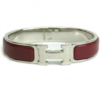 Hermes Clic Clac H Burgundy Enamel Palladium Plated Bracelet PM
