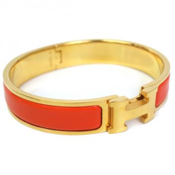 Hermes Clic Clac H Orange Enameled Gold Plated Bracelet