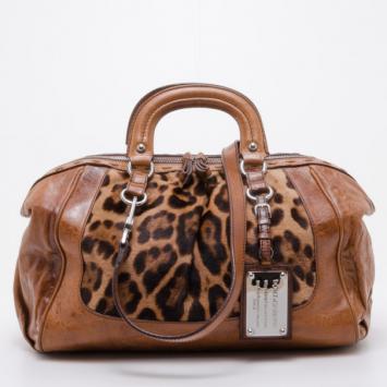 Dolce and Gabbana Leopard Printed Calf Hair Miss Romantique Satchel