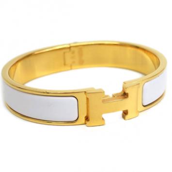 Hermes Clic Clac H White Enameled Gold Plated Bracelet PM