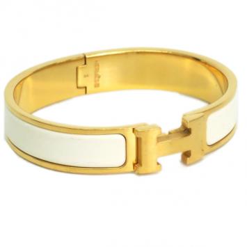 Hermes Clic Clac H White Enameled Gold Plated Bracelet PM