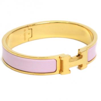 Hermes Clic Clac H Pink Enamel Gold Plated Bracelet PM