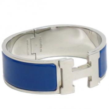 Hermes Clic H Royal Blue Enamel Palladium Plated Wide Bracelet