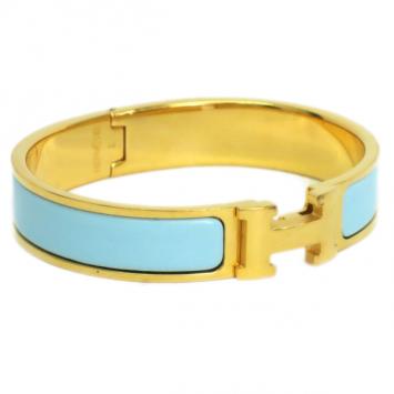 Hermes Clic Clac H Blue Enameled Gold Plated Bracelet PM