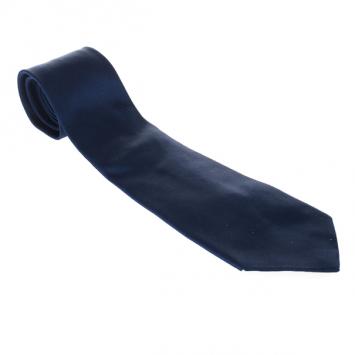 Pre Owned Giorgio Armani Navy Blue Silk Logo Tie