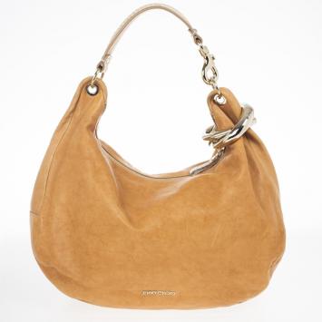 Pre Owned Jimmy Choo Beige Tobacco Calfskin Solar Large Hobo