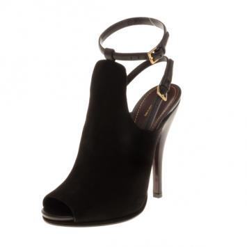 Gucci Black Leather And Suede Slingback Ankle Strap Sandals Size 38