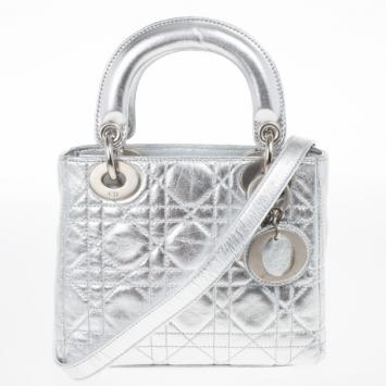 Christian Dior Metallic Silver Micro Lady Dior Bag
