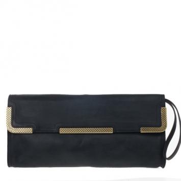 Bottega Veneta Black Waxed Leather Clutch