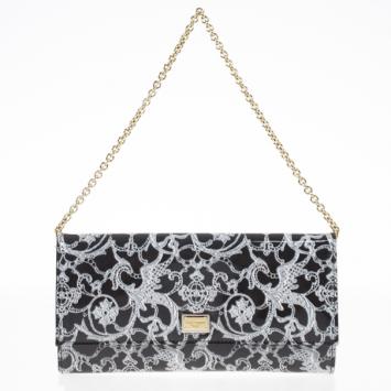Pre Owned Dolce and Gabbana Lace-Print Patent Leather Clutch
