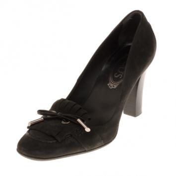 Tod’s Dark Grey Suede Fringe Jodie Pumps Size 37.5