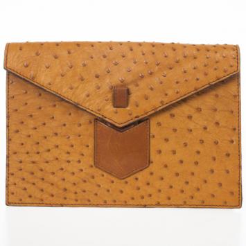 Saint Laurent Paris Tan Ostrich Copper Flap Clutch