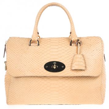 Mulberry Peach Silky Snake-Embossed Leather Del Rey Tote