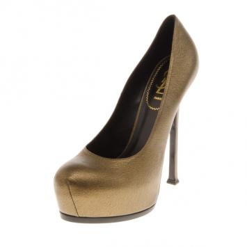 Saint Laurent Paris Brown Pony Hair Embossed Tribtoo Pumps Size 39.5