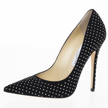 Jimmy Choo Black Suede Anouk Studded Pointed Toe Pumps Size 39