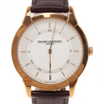 Pre Owned Baume & Mercier White 18K Rose Gold William Baume Classima Executives Men's Wristwatch 40MM