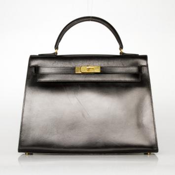 Hermes Black Box Calf Leather Kelly Sellier 32 CM 