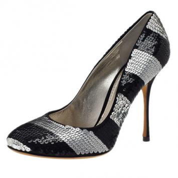 Dolce and Gabbana Black and Silver Sequin Pumps Size 39.5