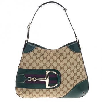 Gucci Green GG Canvas Hasler Horsebit Shoulder Bag