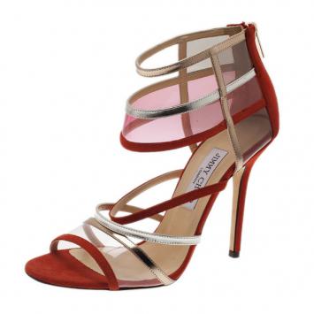 Jimmy Choo Red Multicolor Suede and Perspex Maitai Sandals Size 39.5