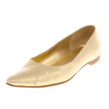 Salvatore Ferragamo Metallic Snake Embossed Pointed Toe Ballet Flats Size 37