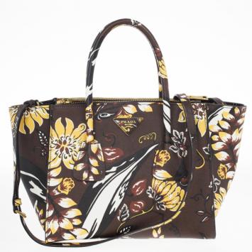 Prada Floral Saffiano Twin Pocket Tote Bag