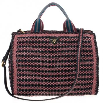 Prada Black Mauve Woven Leather 'Madras' Tote