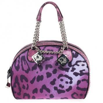 Christian Dior Purple Canvas and Python Gambler Handbag