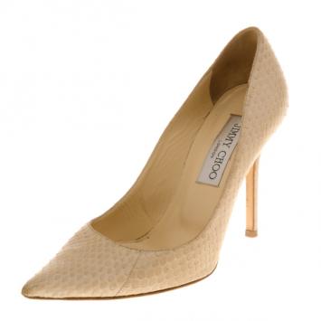 Jimmy Choo Beige Snake Embossed Leather 'Anouk' Pumps Size 35.5