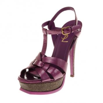 Yves Saint Laurent Purple Stingray Heel Tribute Platform Sandals Size 36