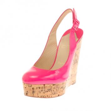 Christian Louboutin Pink Patent Altike Slingback Cork Wedges Size 36