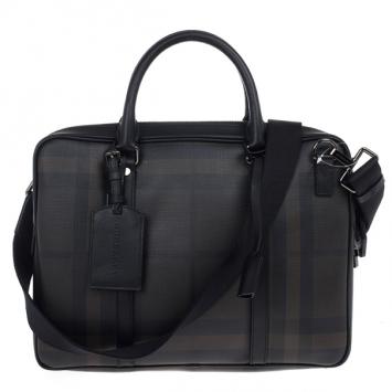 Pre Owned Burberry Smoked Check Newburg Briefcase