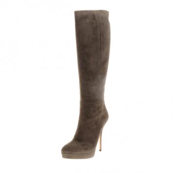 Gucci Grey Suede Platform Knee Boots Size 38.5